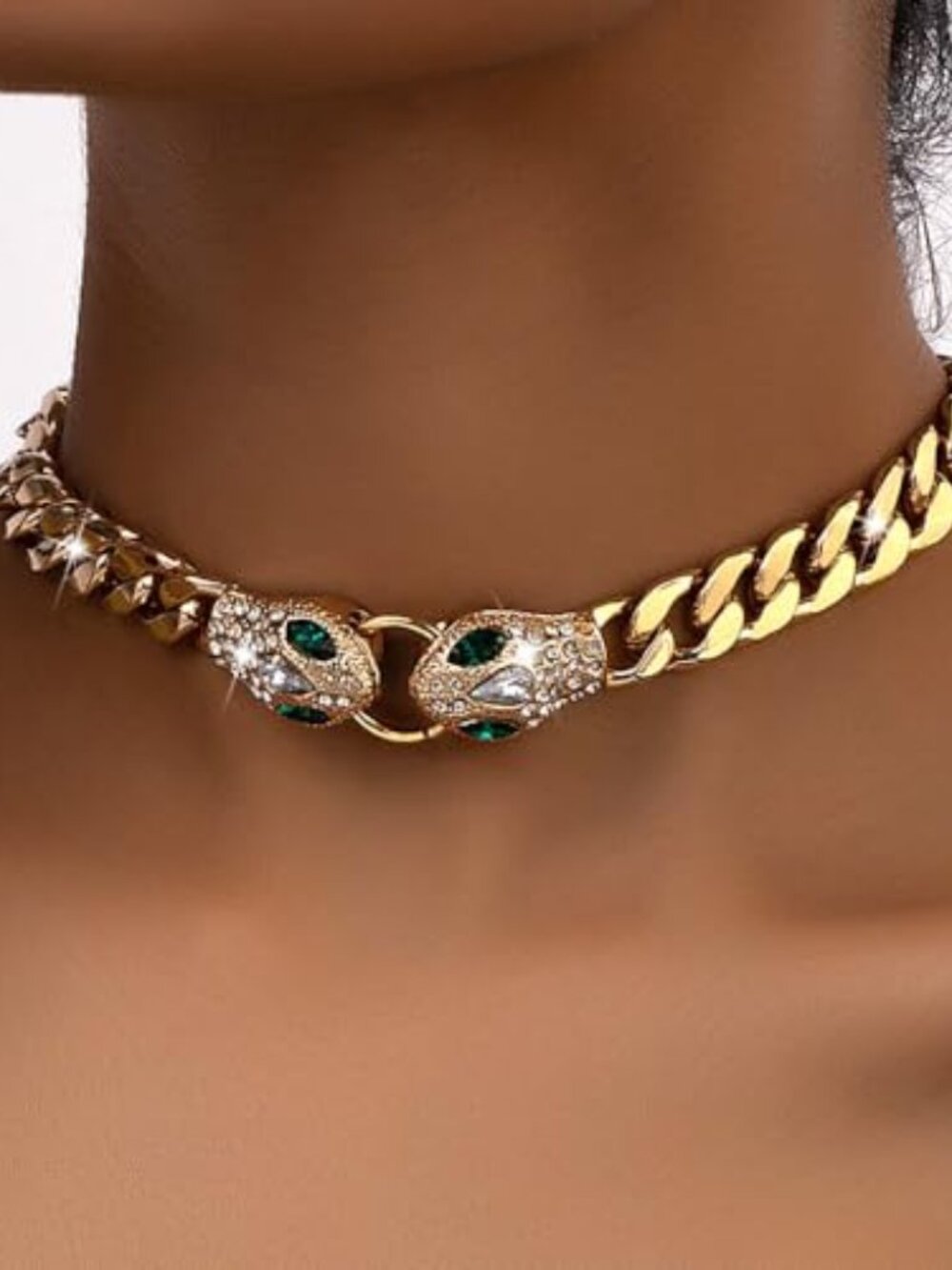 Punk Animal Snake Choker Necklace Hip Hop Rhinestone Snake head Cuban Link